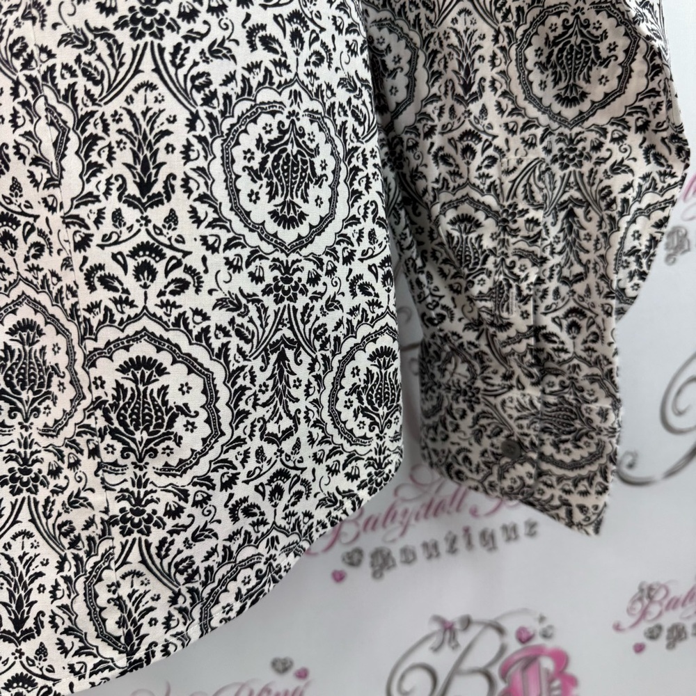 Talbots shirt, wrinkle, resistant, collared, Monochrome Patterned Blouse top - Picture 5 of 14